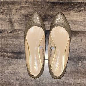 Gold snakeskin pattern flats